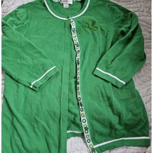 Christopher & Banks Women's Green Cardigan Sweater, Cotton S,  St Patrick's Day